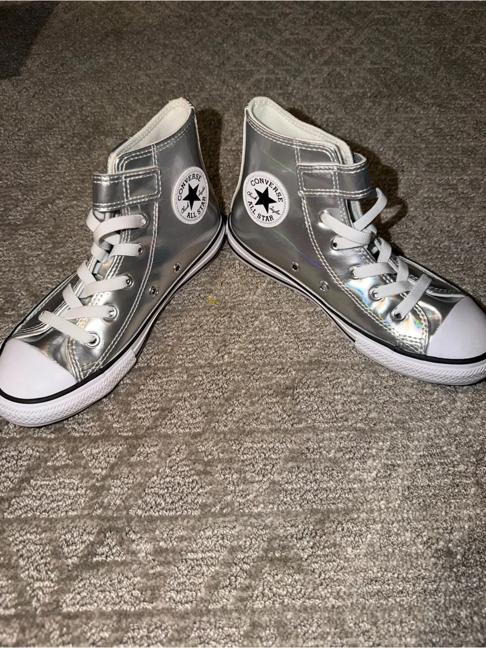 Converse Kids Metallic Silver High-Top Sneakers - NWOB
